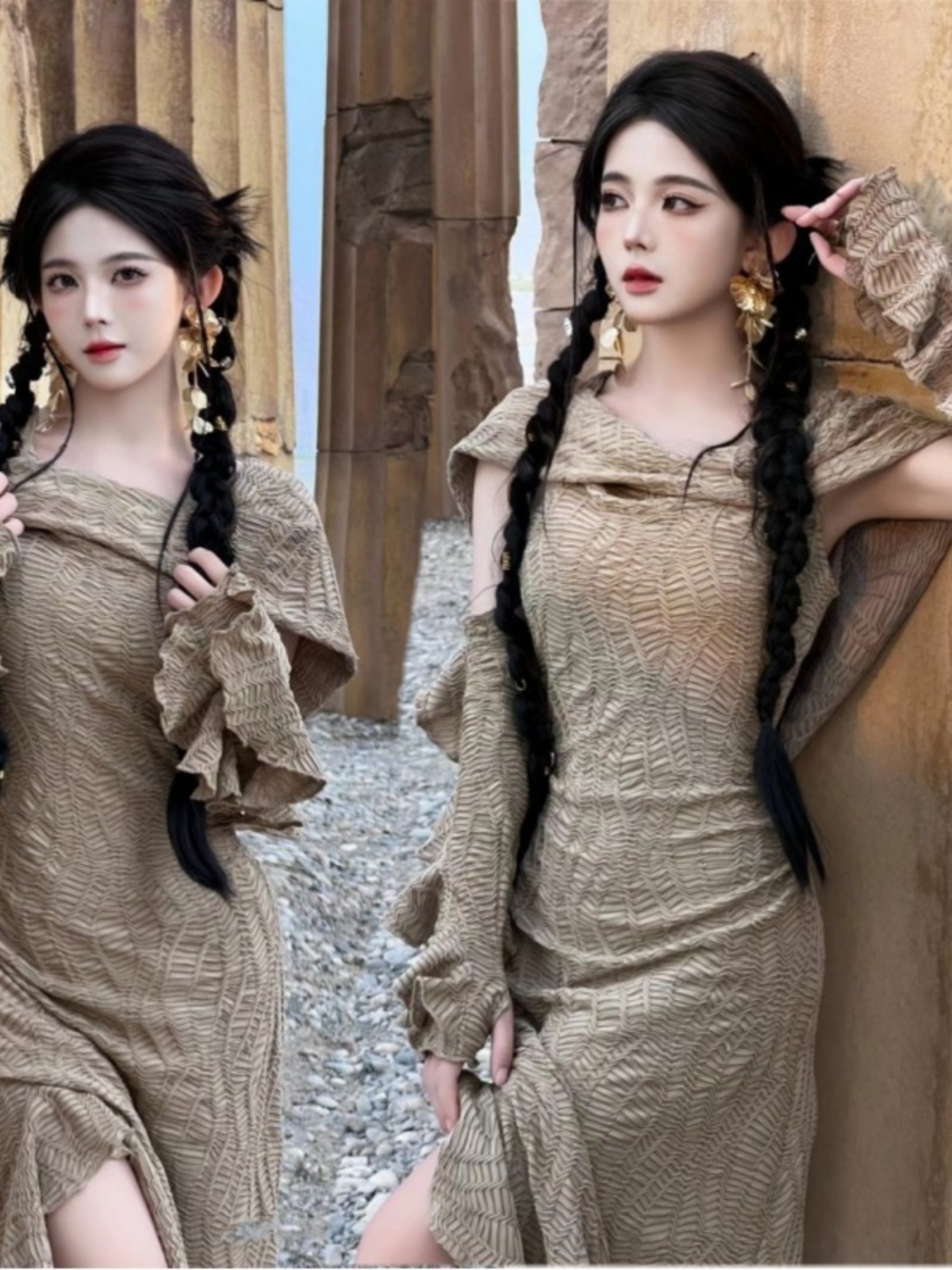 Ethnic Fashion Photography - فستان طويل بتصميم صحراوي، أزياء نسائية