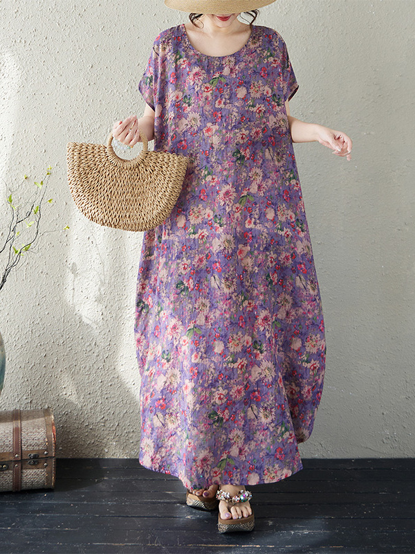 Ethnic Fashion Walk - فستان ماكسي فضفاض بياقة مستديرة من