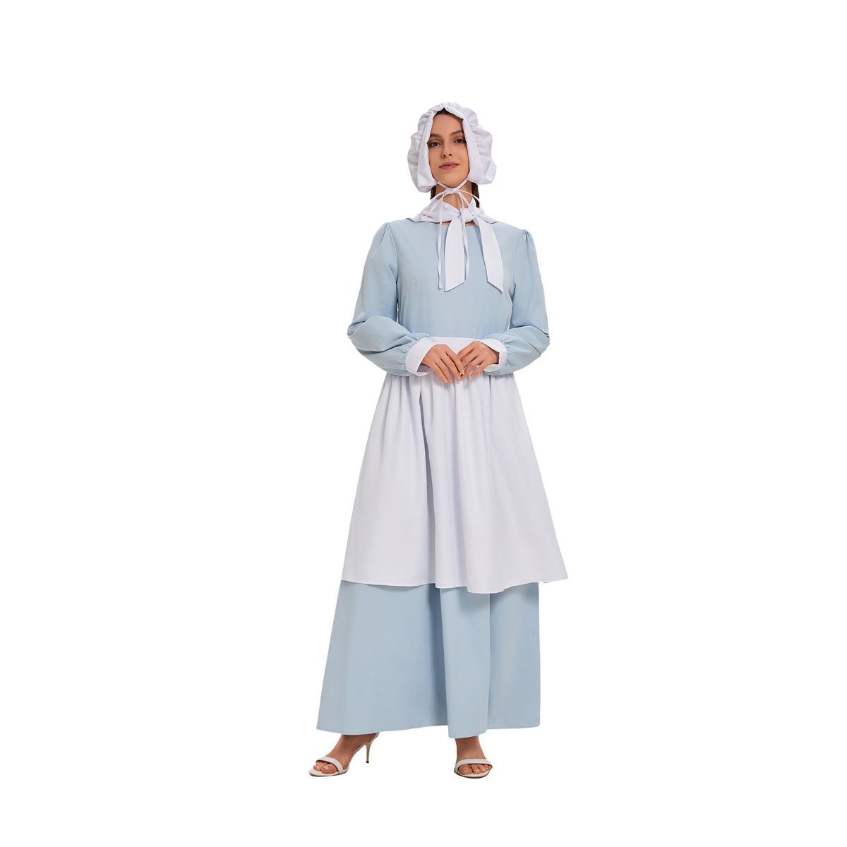 Ethnic Style Dresses - فستان أزرق للهالوين مع مريلة بتصميم
