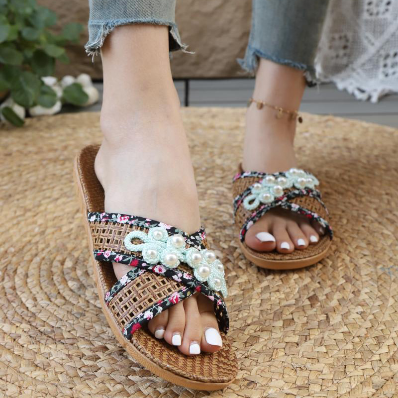صنادل نسائية مسطحة منسوجة من ا - مراجعة Ethnic Fashion Walk وسعره